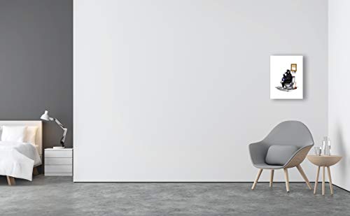 Blanche Gifts Black And White Banksy Dj Thinking Monkey Sitting On Toilet Seat Canvas Wall Art Print – Stretched On Wooden Frame And Ready To Hang – Size 12 X 16 In #TOP2