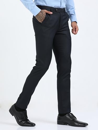 Image of Mc Henry Men's Techno Flex 2inch- Waist Expandable Wrinkle Free Stretchable Striped Slim Fit Elite and Luxurious Formal Trousers for Men