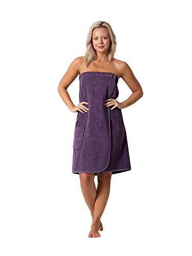Womens Terry Cloth Spa and Bath Towel Wrap with Adjustable Closure & Elastic Top (Plum, Medium)
