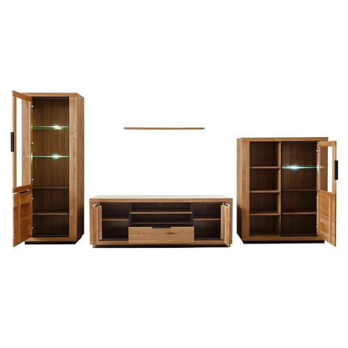 Lomadox Wohnmöbel Set Wohnwand Eiche teilmassiv 4-teilig, Fronten Massivholz/Echtholz – Bild 3