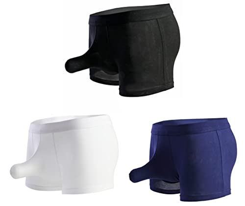 3er-Pack Herren Unterwäsche Modal Elefant Nase Boxershorts Männer Trunks Young, Weiß + Schwarz + Königsblau, M Cover