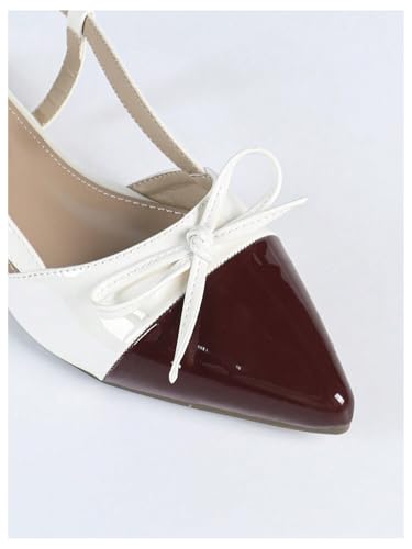 Image of OYOANGLE Women's Color Block Bow Pointed Toe Slingback Flat Sandals Work Office Dressy Shoes