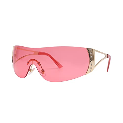 Wrap Around Y2K Sunglasses for Women Men Shield Flat Top Sunglasses Futuristic Frameless Gradient Lens Sun Glasses