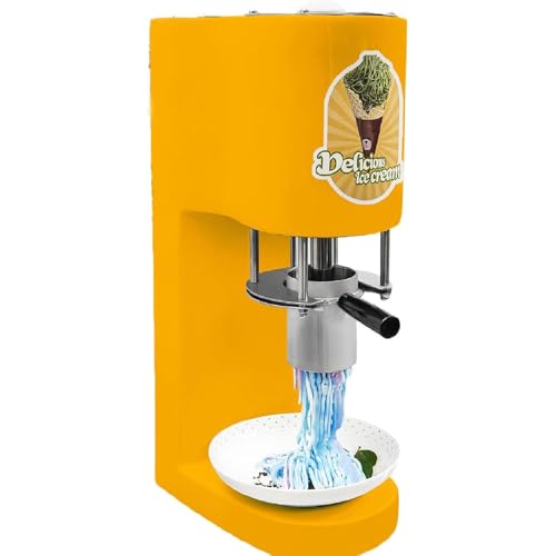 ylpddmm EIS- und Softeismaschine, Multi-Form-Spaghetti-Eispresse mit 4 austauschbaren Formen, 80-W-Eispresse, Edelstahl,Yellow