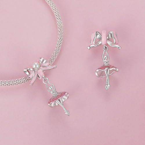 Image of Ballet Charm 925 Sterling Silver Dancer Shoes Anniversary Heart Pendant Family Birthstone Mom Dangle for Pandora Charm Bracelet