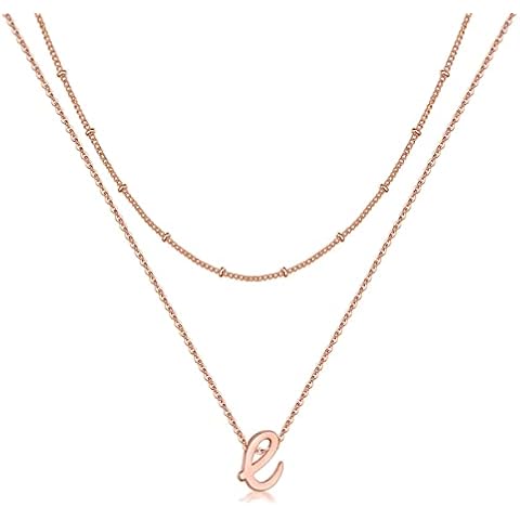 Yoosteel Layered Initial Necklaces for Women, 14K Gold Plated Tiny Layering Letter E Necklace Rose Gold Beads Chain Choker Necklace Layered Initial Necklaces for Women Jewelry(E) Cover