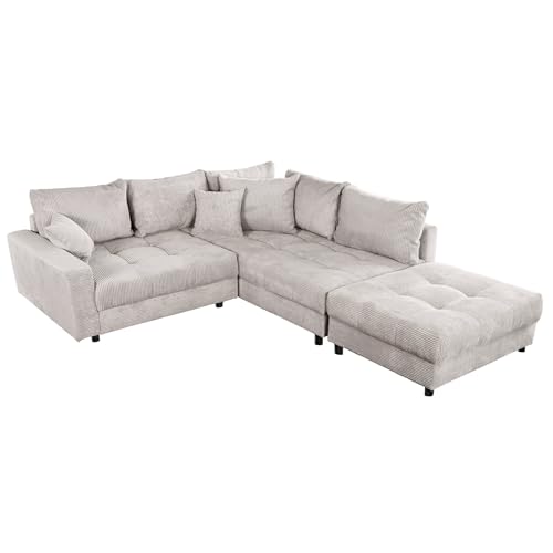 Riess Ambiente Modernes Ecksofa Kent 220cm beige Cord inkl. Hocker Federkern L-Form Wohnlandschaft