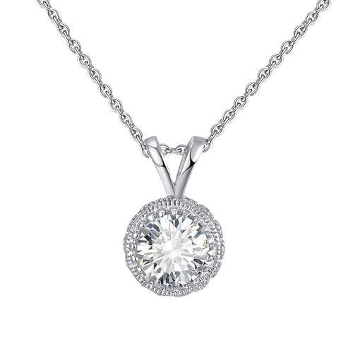 Collier pendentif rond argent véritable et zirconium KnSam, éclat fleur précieux