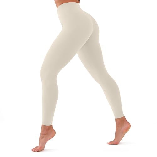 CHARMKING High Waisted Leggings for Women Soft Tummy Control Pants Non See Through Workout Yoga Pants for Running Reg & Plus Size(Beige, Large-X-Large)