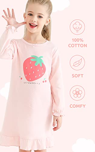 Bangsaur Girls' Dress Cotton Homewear, Princess 2-Pack Dresses (Long Sleeve Pink+White,6-7 Years) #TOP2