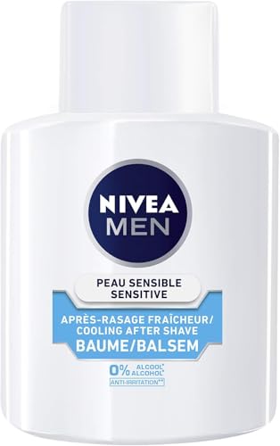 NIVEA MEN - NIVEA MEN Peau Sensible Baume Après-Rasage Fraîcheur (2x100 ml), Soin visage enrichi en extraits de Camomille & d’algue marine, après-rasage hommes à la peau sensible