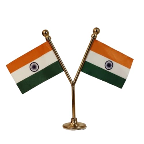 Image of The Flag Company Dual India Car Dashboard Flag 2x3 Inch Premium Flags with Y-Shaped Stainless Steel Pole & Base | Compact Dual Display for Car Interiors & Desks
