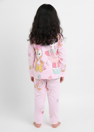 Image of Hopscotch Girls Viscose Blend All-Over Print Top and Pajama Set in Peach Color