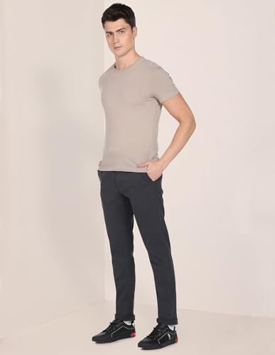 Image of U.S. Polo ASSN. Men's Regular Solid Textured Austin Trim Fit Mid Rise Casual Trousers