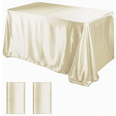 Aksipo 2 Pack Ivory Satin Tablecloth Smooth Fabric Table Cover Premium Table Cloth Bright Silk Rectangle Tablecloth for Wedding Banquet Party Events Dining Table Decoration, 90x132 Inch Cover