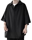 [Bligo] メンズ tシャツ 半袖 大きいサイズ カラーマッチング 無地 ビッグシルエット おしゃれ ゆったり 定番 人気 ストリート系 シンプル カジュアル black-3XL