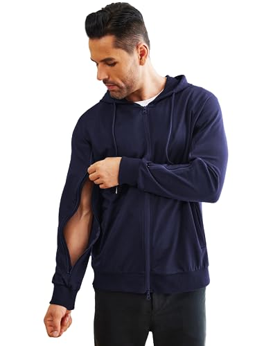 Sweat de dialyse Deyeek veste coton zippée bras vêtement médical pour perfusion bleu L