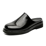 Men's Patent Leather Slip-On Mules & Clogs Comfortable Breathable Backless Loafers Casual Soft Sole Potato Shoes House Slippers (Black,10)
