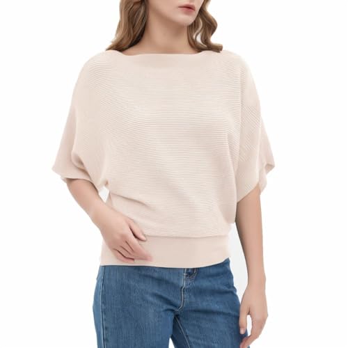 Image of EDSTAR Women Dolman Batwing Sleeves Knitted Sweaters Winter Boat Neck Pullovers Tops