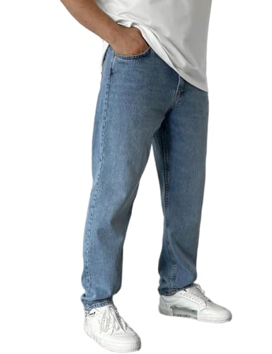 IDEALSANXUN Mens Baggy Jeans Casual Loose Fit Straight Leg Classic Denim Jeans Pants
