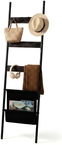 Blanket Ladder, 5 Tier Towel Rack, Wall-Leaning Blanket Rack for ...