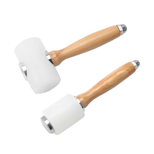 2 Pieces Leather Carving Hammer DIY Leathercraft Wooden Mallet Nylon Wood Handle Hammer Leather Carving Mallet Craft Tool for DIY Stamping Sew Leather Cowhide Tool (White)
