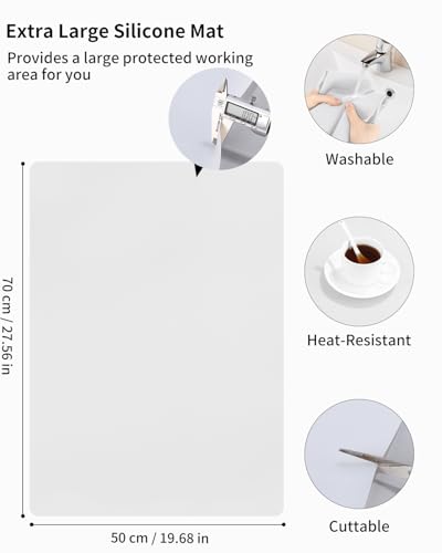 Silikonmatte Groß 70x50 cm, Silikonmatte für Epoxidharz, Bastelunterlage, Silikon Bastelmatte, Malunterlage für Kinder, Mehrzweck Antihafte rutschfeste Silikon Unterlage, Platzset(Primärfarbe)
