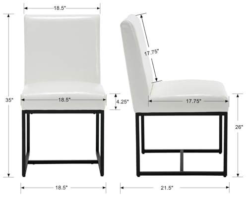 Image of HNY Modern Dining Chairs Set of 2, Upholstered Leather Dining Room Chairs with Ergonomic Back & Metal Frame for Home, Kitchen, Apartment, White