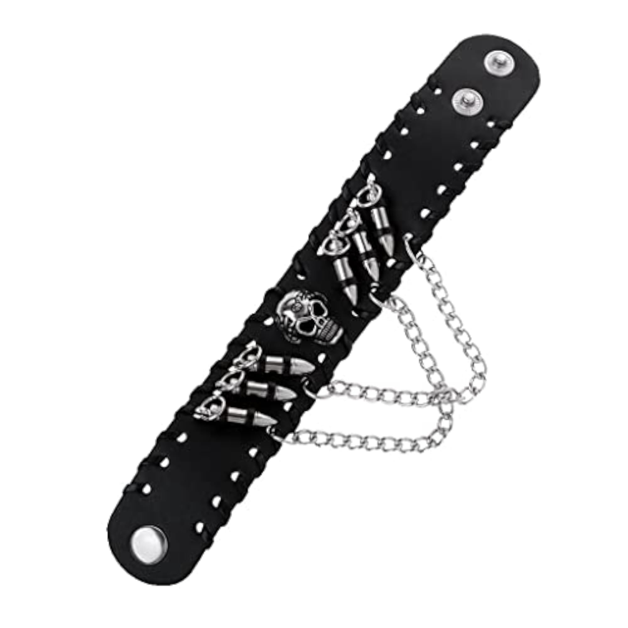 Men's Gothic Punk Style Black Leather Cuff Bracelet with Skull Design