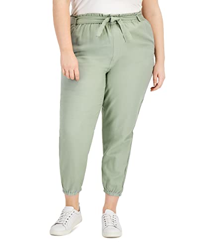 Tinseltown Trendy Plus Size Tie Waist Jogger Pants Ghute Green 14W