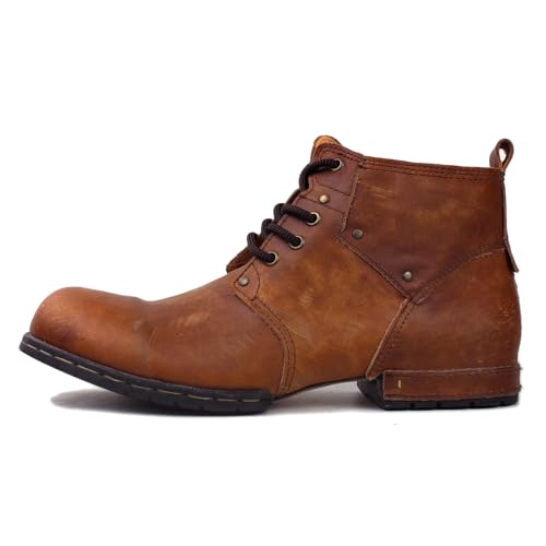 Image of OSSTONE Moto Boots for Men Fashion lace-up Leather Chukka Boots Casual Shoes OS-6015-2-retro-brown-US-R