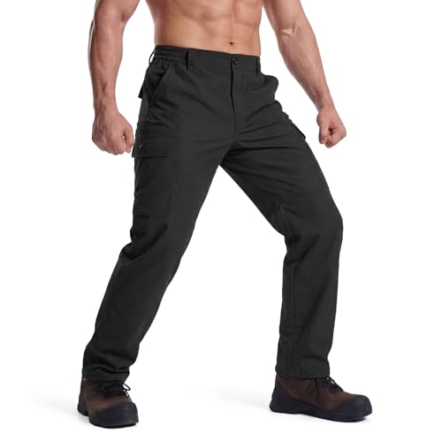 LOOGU Camo Hunting Pants for Men Water-Resistant Quiet & Matte Turkey Hunting Camo Pants for Men with 6 Pockets 28W x 32L Black-thin