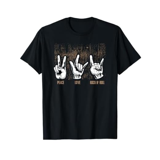 Band Shirts Peace Love Rock and Roll Guitarrista Hippie Camiseta