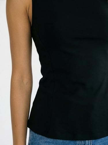 Image of Aahwan Black Solid Cotton Comfort Fit Round Neck Sleeveless Short Peplum Top for Women's & Girl's