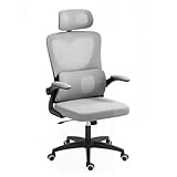 Panana Ergonomic Mesh Office Chair with Adjustable Headrest, High Back Design with Flip-Up Armrests, 120° Reclining Function, Swivel Desk Chair with Wheels (Grey)