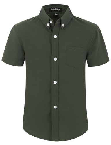 Spring&Gege Boys' Short Sleeve Oxford Button Down Shirt Formal Uniform Dress Shirt