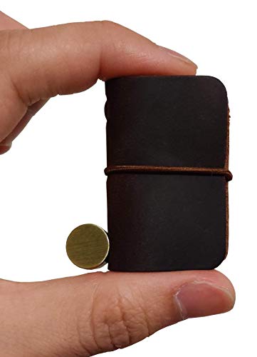 Hesena Miniature Notebook - Handmade Leather Cover with Book Insert, Portable Travel Sized Journal.