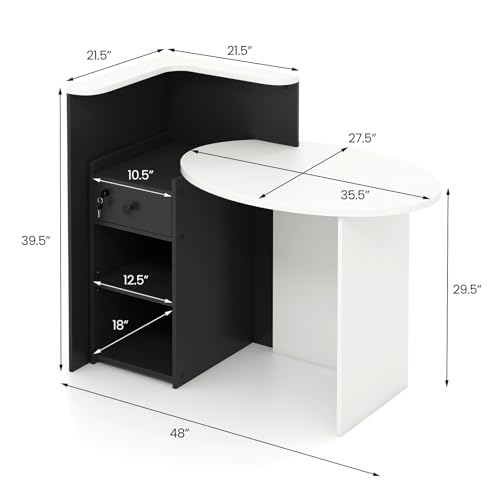 Tangkula Reception Desk, Front Counter Desk with Lockable Drawer & Adjustable Shelf, Oval Desktop, Retail Counter for Checkout, Computer Workstation for Salon Lobby Office, Home Office Desk