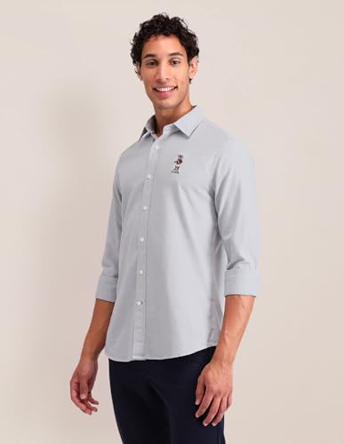 Image of U.S. Polo ASSN. Solid Tailored Fit Shirt for Men - 100% Cotton, Breathable & Comfortable, Full Sleeves Casual Shirt for Men