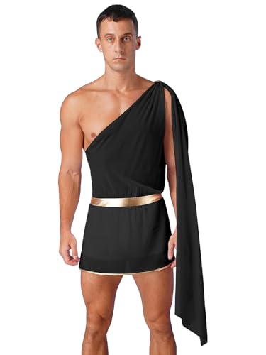 Runhomal - Disfraz de toge griego para hombre, disfraces de Roma antiguo, César Dios, griego, mini falda túnica de Halloween, carnaval, fiesta, cosplay, color negro