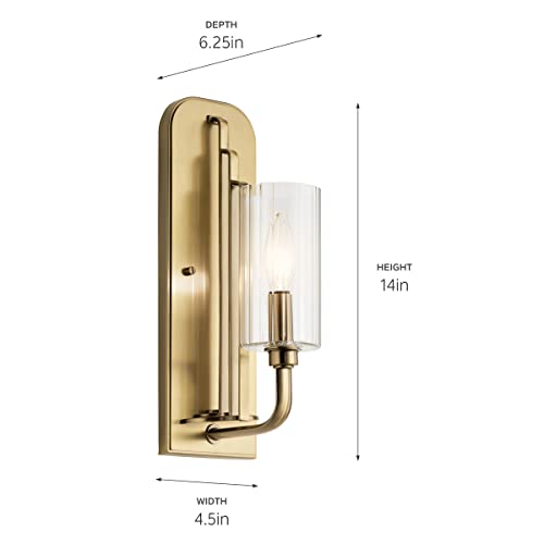 Image of Kichler Kimrose 1 Light Wall Sconce with Clear Fluted Glass in Brushed Natural Brass