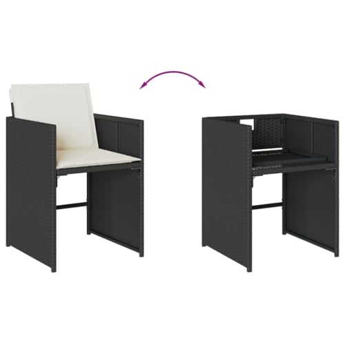 Image of 4-Piece Patio Dining Set in Black and Cream White with Removable Cushions, Foldable Chairs, Weather-Resistant Poly Rattan for Outdoor Meals and Relaxation on Balcony Terrace