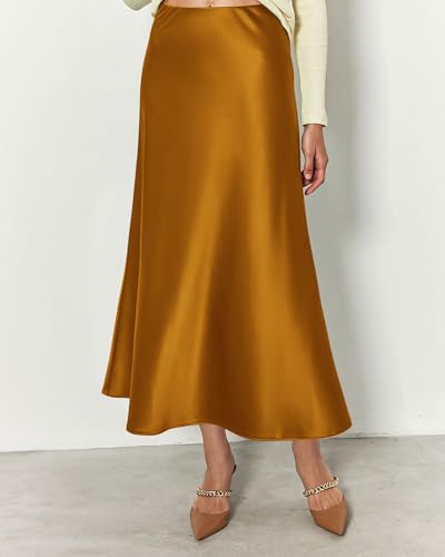 BTFBM 2026 Womens Spring Summer Long Satin Skirt Silk Elegant High Waist Cocktail Party Wedding Flowy A-Line Midi Skirts