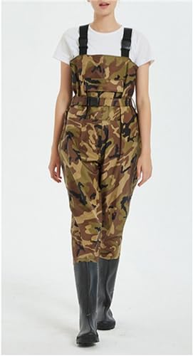 Cicilin Calças de pesca para homens e mulheres com botas à prova d'água para caça e pesca, Camuflag