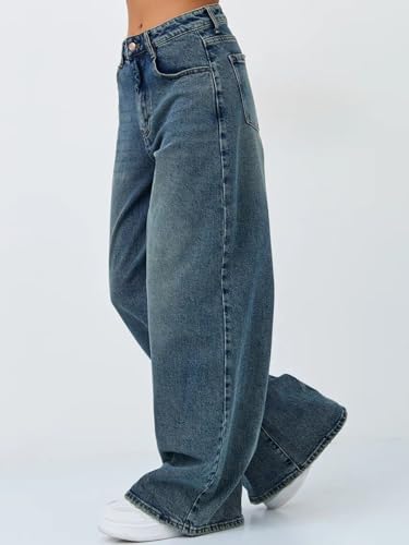 Image of KOTTY Women's High Waist Wide Leg Jeans | Relaxed Fit Comfortable Denim Pants for Women