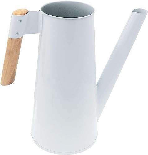 HRB Zinkgießkanne 3 L mit Holzgriff für den Außen-/Innenbereich, Gießkanne feuerverzinkt, Metallgießkanne, Deko (Weiß)