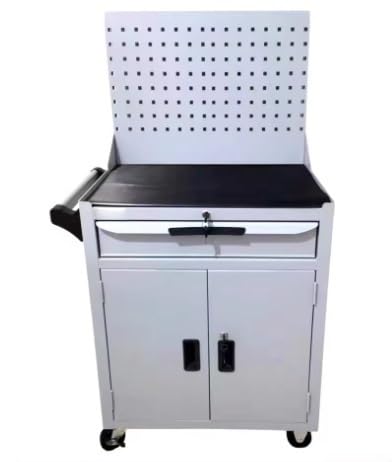 Heavy Duty Lockable Rolling Tool Storage Cart Back View, Metal Workshop Utility Trolley Cabinet For Auto Mechanic Garage Organizer