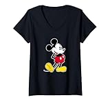Official Disney Merchandise Femme Disney Mickey Mouse Pose Iconique T-Shirt avec Col en V, Noir, M