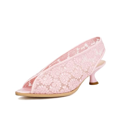 Elegant Peep Toe Slingback Pumps with Floral Mesh Design | Stylish Kitten Heel Low Platforms for Women Chic Summer and Wedding Party Dress Shoes with Flower Accents
