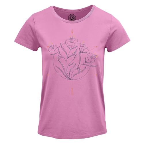 T-shirt femme col rond anthophile en coton au motif de fleur ésotérique